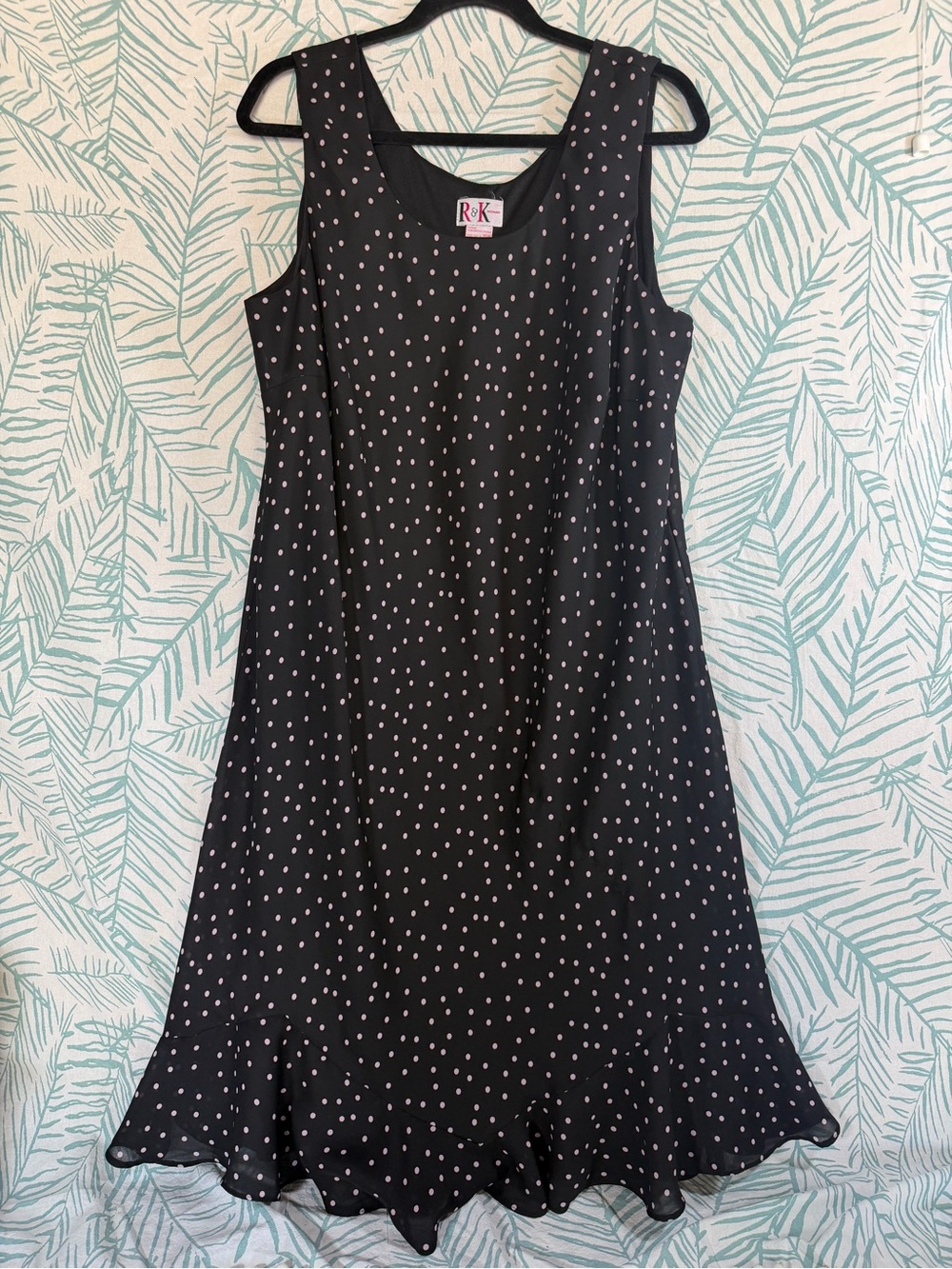 Vintage R&K Black Dress with Rose Polka Dots